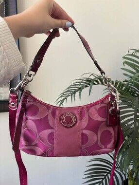 Coach Pink Signature Stripe Demi  Small Shoulder Bag